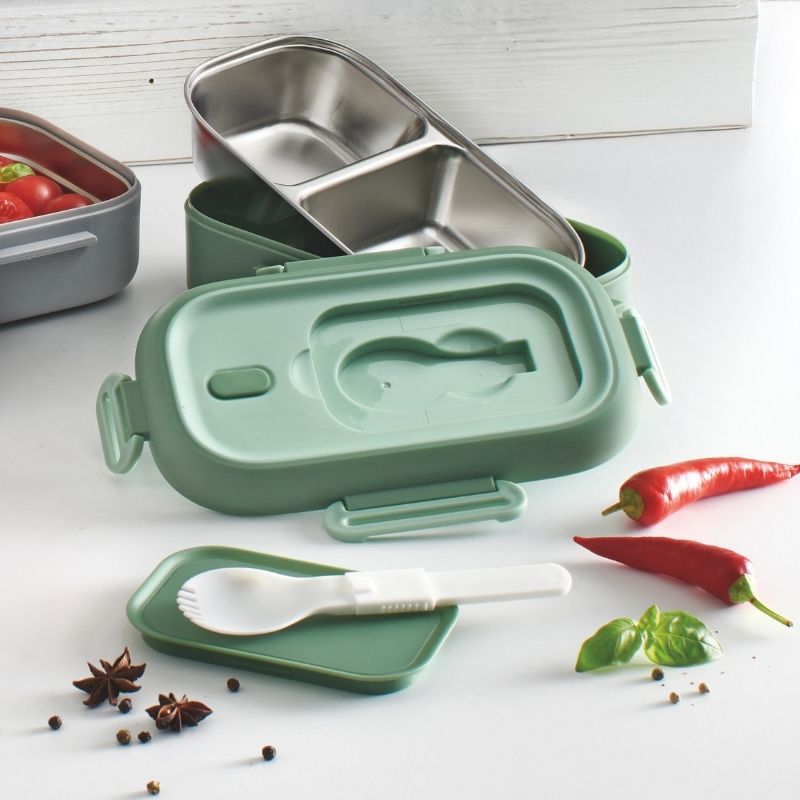 Lunch box con doble compartimento 2 en 1